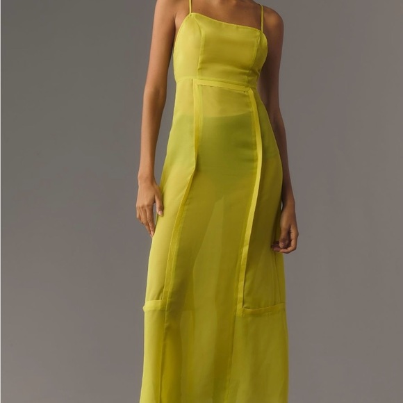 COPY - NWT ANTHROPOLOGIE SHEERED PANELED MIDI DRESS.IN BEAUTIFUL CHARTREUSE COL… - Picture 6 of 10